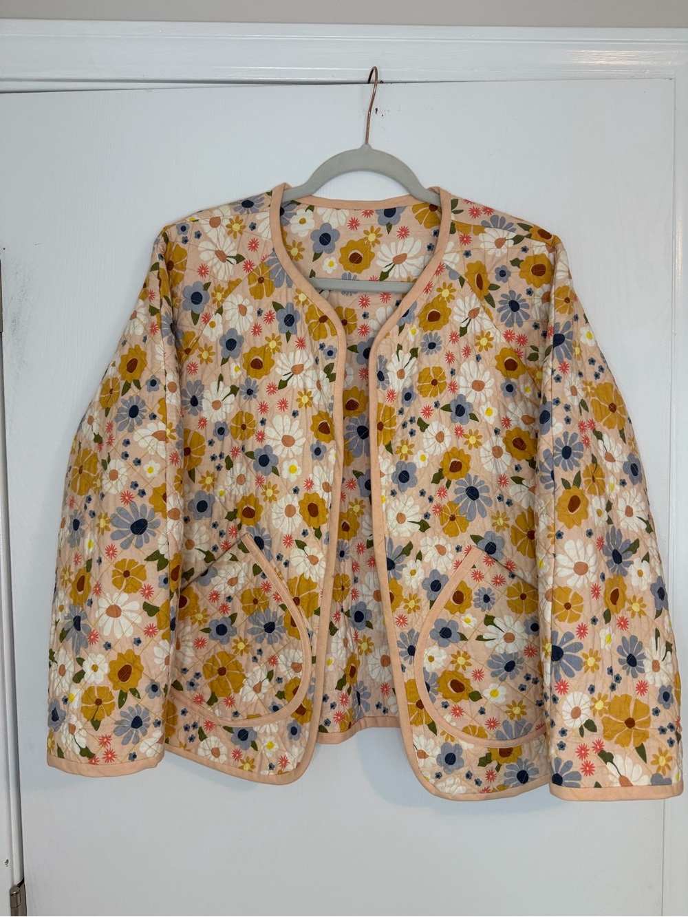 Floral Quilted Long Sleeve Jacket in Cream and Mustard Cottagecore Grandma